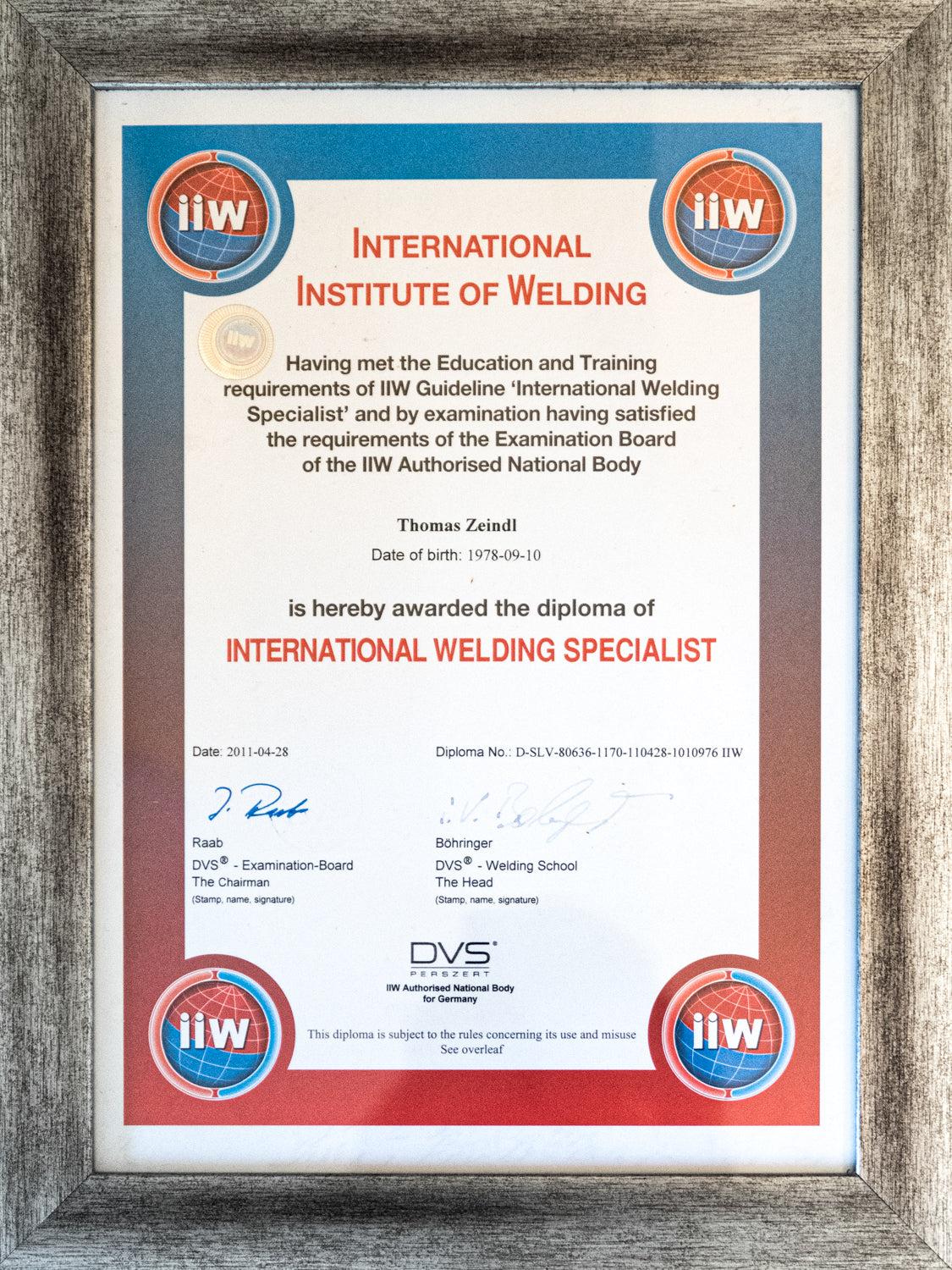 Zertifikat Meisterbrief Metallbau Schraube