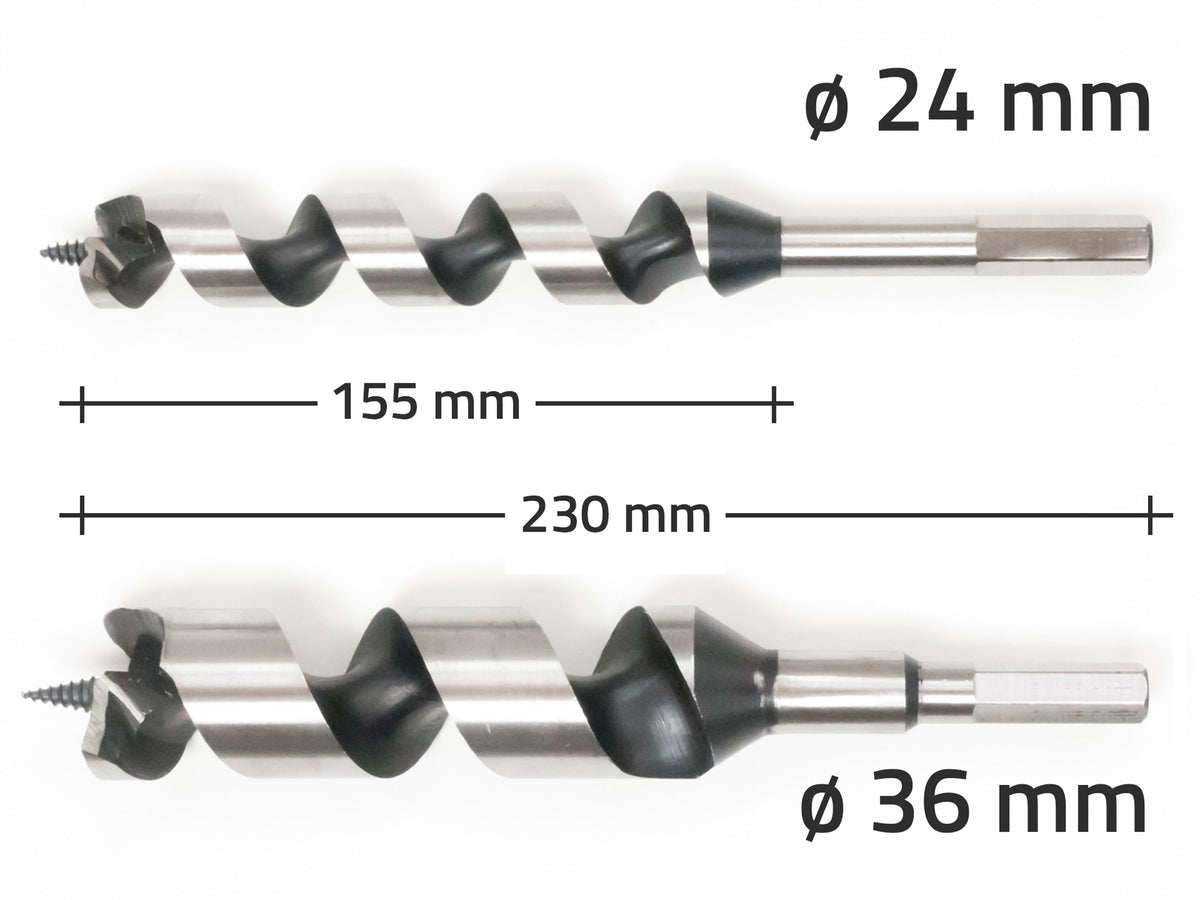 auger drill bit 24 & 36 mm for installation of treehouse bolts and predrilling wood