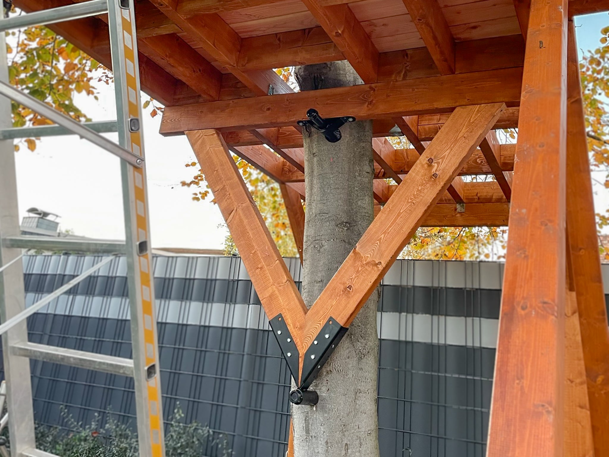 Baumhaus Befestigung kaufen – Anleitung so baue ich eine Baumhaus-Plattform mit drei Balken aus dem Bausatz – Profi Baumschraube kaufen – Baumhaus selber bauen – Profi Hardware Fachhandel