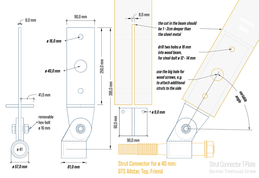 Strut Tree Assembly Pro Treehouse Hardware Kit – Secure platform fastening to 1 or 2 trees